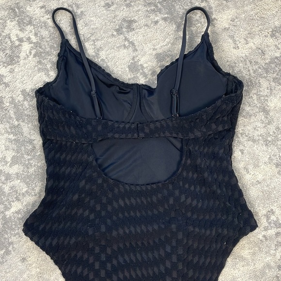 New Good American Black Jacquard Show Off One Piece Swimsuit Underwire Sz 5 - Picture 7 of 16